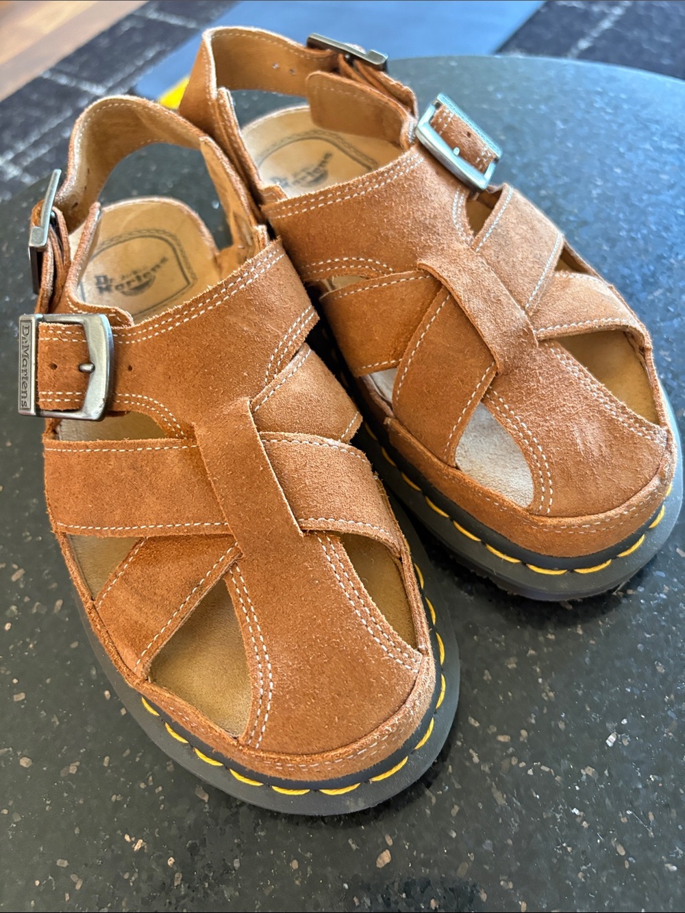 Dr. Martens Tan Suede Sandals with Buckle